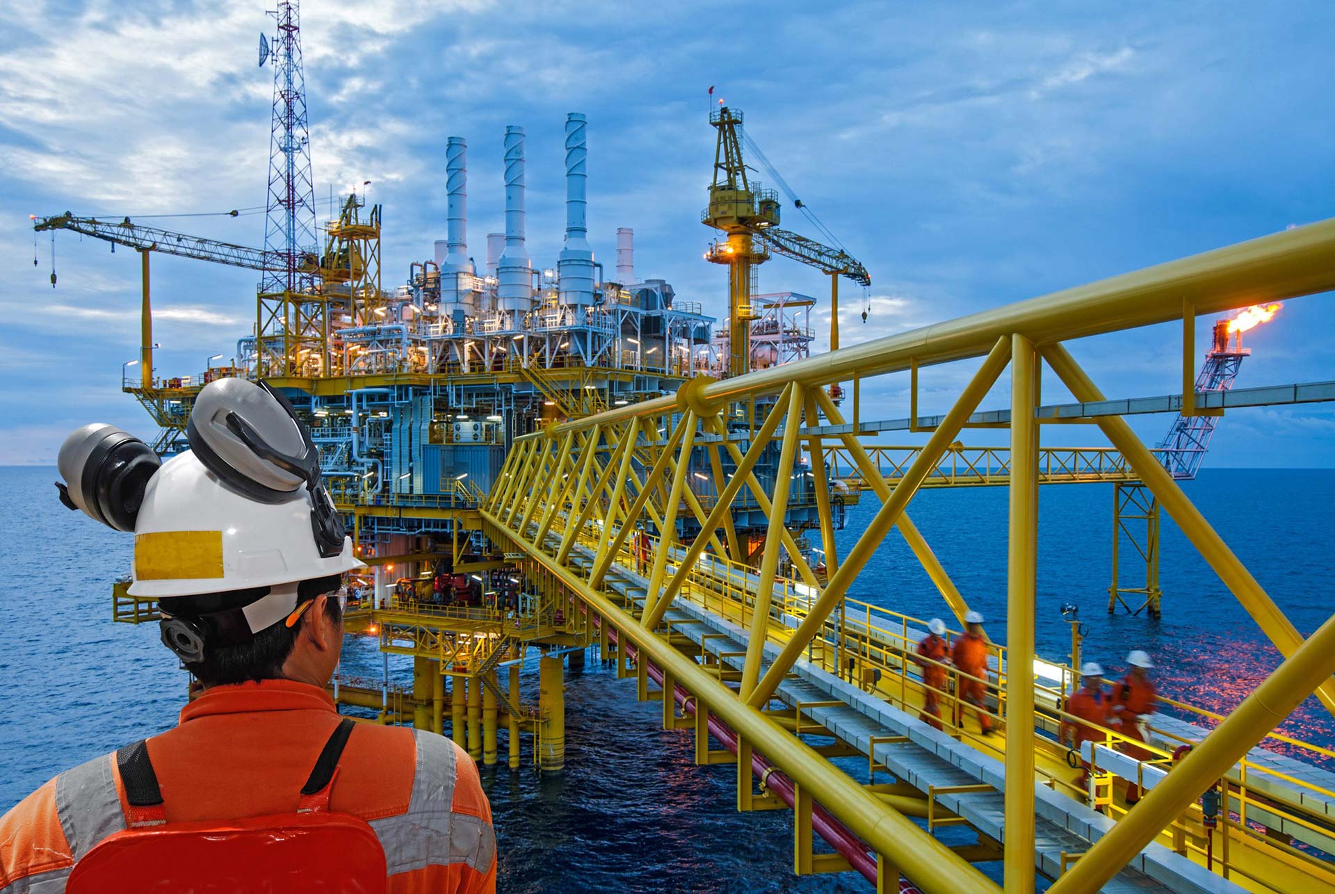 Workers on offshore oil rig